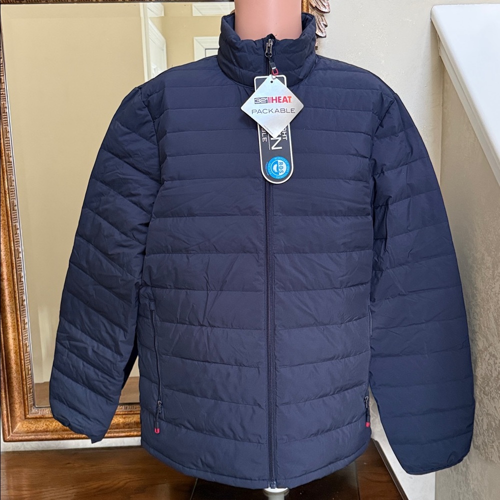 32 Degrees Dark Blue Men’s Packable Jacket. Size L.